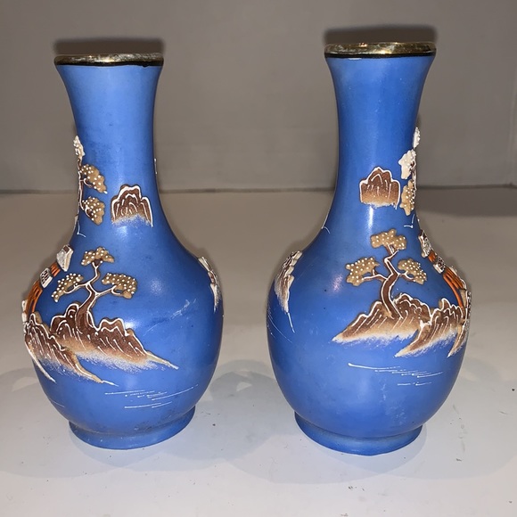 1920s Japan Hand-painted Gaudy Blue Willow Moriage & Gold Porcelain Vases/tray - Picture 8 of 12